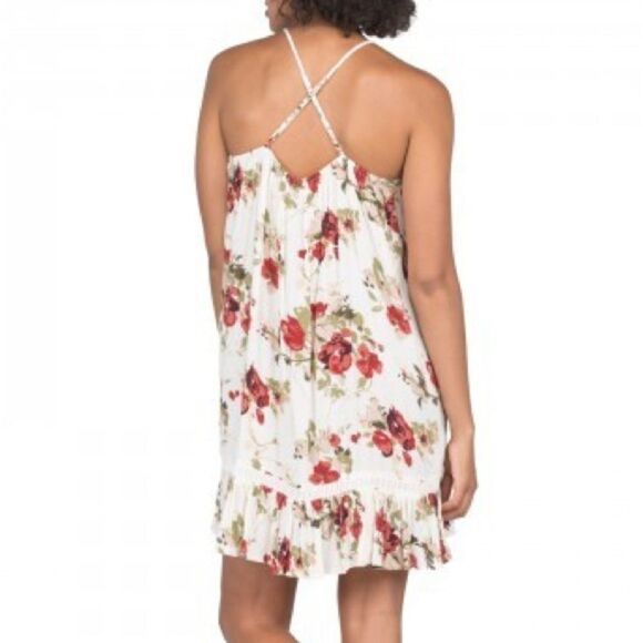 Volcom WOMEN'S SHELLO DRESS macramé top spaghetti straps ruffle hem floral boho - Picture 2 of 16
